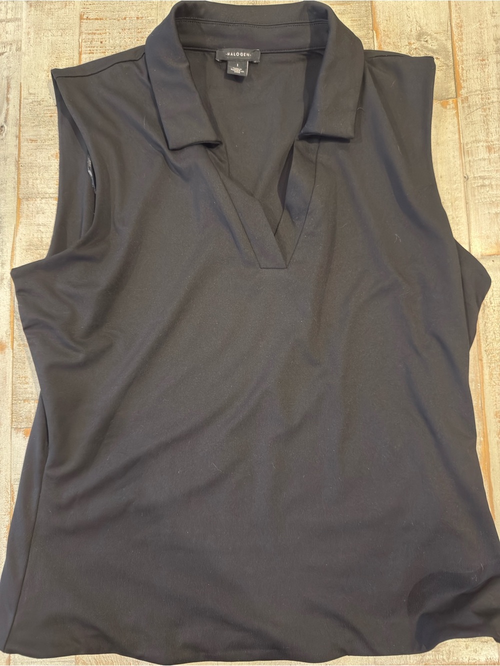 Halogen Black Sleeveless V-Neck Polo Tank